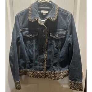 Coldwater Creek Women's Size 8 (Small)Long Sleeve Embroidered Hem Jean Jacket